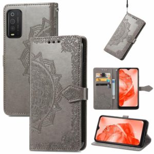 For TCL 205 Mandala Flower Embossed Horizontal Flip Leather Phone Case(Grey) (OEM)