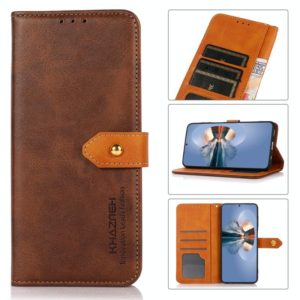 For Motorola Moto G22 KHAZNEH Dual-color Cowhide Texture Flip Leather Phone Case(Brown) (OEM)