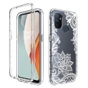 For OnePlus Nord N100 PC+TPU Transparent Painted Phone Case(White Flower) (OEM)