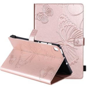 For Samsung Galaxy S6 Lite P610 Pressed Printing Butterfly Pattern Horizontal Flip Leather Case with Holder & Card Slots & Wallet & Sleep / Wake-up Function (Rose Gold) (OEM)