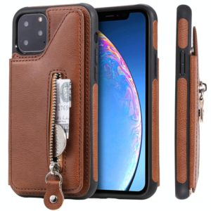 For iPhone 11 Pro Solid Color Double Buckle Zipper Shockproof Protective Case(Brown) (OEM)