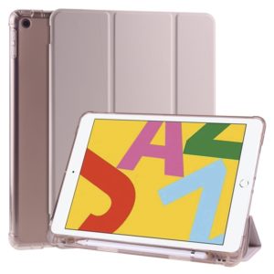For iPad 10.2 2021 / 2020 / 2019 3-folding Horizontal Flip PU Leather + Shockproof TPU Case with Holder & Pen Slot(Pink) (OEM)