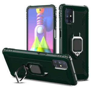 For Samsung Galaxy M51 Carbon Fiber Protective Case with 360 Degree Rotating Ring Holder(Green) (OEM)