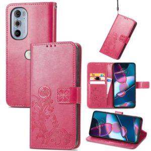 For Motorola Edge 30 Pro Four-leaf Clasp Embossed Buckle Leather Phone Case(Rose Red) (OEM)