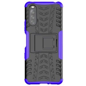 For Sony Xperia 10 III Tire Texture Shockproof TPU+PC Protective Case with Holder(Purple) (OEM)