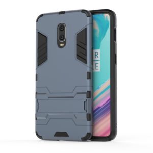 Shockproof PC + TPU Case for OnePlus 6T, with Holder(Navy Blue) (OEM)