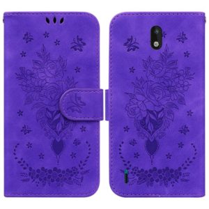For Nokia 1.3 Butterfly Rose Embossed Leather Phone Case(Purple) (OEM)