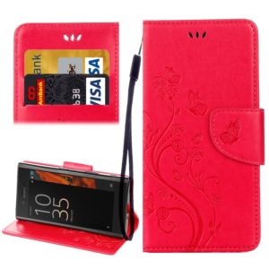 For Sony Xperia XZ Butterflies Love Flowers Embossing Horizontal Flip Leather Case with Holder & Card Slots & Wallet & Lanyard(Red) (OEM)