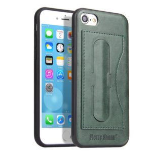 Fierre Shann Full Coverage Protective Leather Case For iPhone SE 2020 & 8 & 7, with Holder & Card Slot(Green) (OEM)