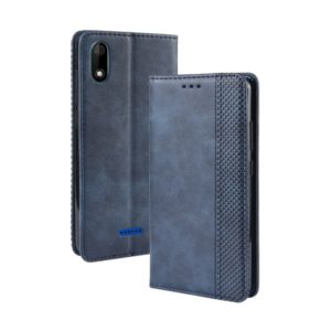 Magnetic Buckle Retro Crazy Horse Texture Horizontal Flip Leather Case for Wiko Y60, with Holder & Card Slots & Photo Frame(Blue) (OEM)