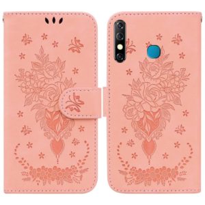 For Infinix Hot 8 X650 CC7 Butterfly Rose Embossed Leather Phone Case(Pink) (OEM)