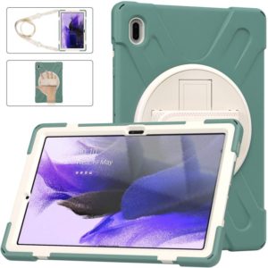 For Samsung Galaxy Tab S7 FE T730 / S7+ / S9+ /S8+ Silicone + PC Protective Case with Holder & Shoulder Strap(Emerald Green) (OEM)