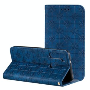 For Xiaomi Redmi Note 8T Lucky Flowers Embossing Pattern Magnetic Horizontal Flip Leather Case with Holder & Card Slots(Dark Blue) (OEM)
