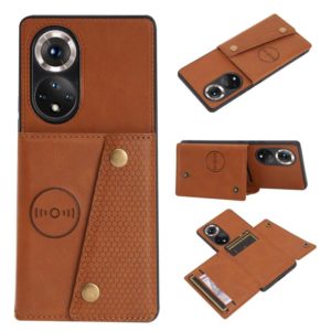 For Honor 50 Pro Double Buckle PU + TPU Shockproof Magnetic Case with Card Slots & Holder(Brown) (OEM)