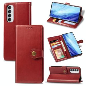 For Oppo Reno4 Pro 4G Retro Solid Color Leather Buckle Phone Case with Lanyard & Photo Frame & Card Slot & Wallet & Stand Function(Red) (OEM)