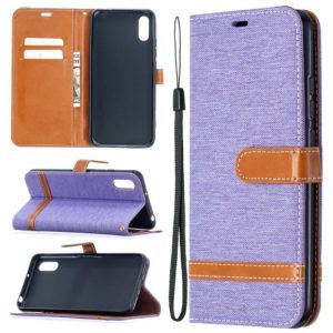 For Xiaomi Redmi 9A Color Matching Denim Texture Horizontal Flip Leather Case with Holder & Card Slots & Wallet & Lanyard(Purple) (OEM)