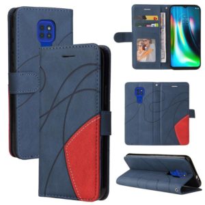 For Motorola Moto G9 Play Dual-color Splicing Horizontal Flip PU Leather Case with Holder & Card Slots & Wallet(Blue) (OEM)