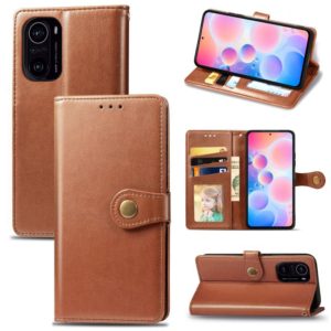For Xiaomi Redmi K40 / K40 Pro / K40 Pro+ Solid Color Leather Buckle Phone Case with Lanyard & Photo Frame & Card Slot & Wallet & Stand Function(Brown) (OEM)