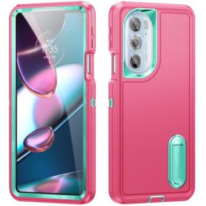 For Motorola Edge 30 Pro 3 in 1 Rugged Holder Phone Case(Pink + Blue) (OEM)