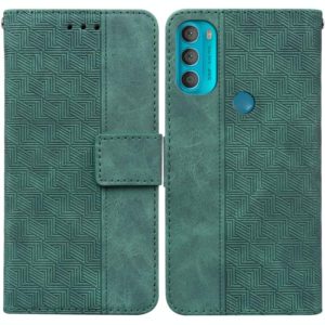 For Motorola Moto G71 Geometric Embossed Leather Phone Case(Green) (OEM)