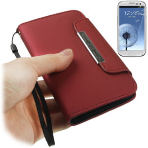 Portable Wallet Leather Case with Holder & Lanyard for Galaxy SIII / i9300 (Scarlet) (OEM)