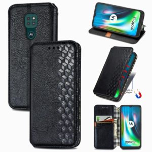 For Motorola Moto G9 Play Cubic Grid Pressed Horizontal Flip Magnetic PU Leather Case with Holder & Card Slots & Wallet(Black) (OEM)