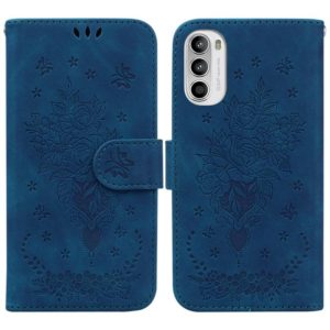 For Motorola Moto G52 Butterfly Rose Embossed Leather Phone Case(Blue) (OEM)