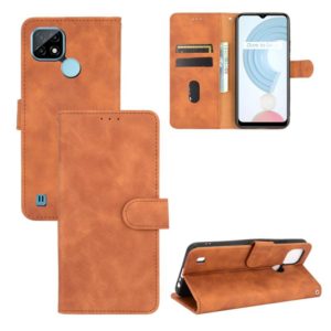 For OPPO Realme C21 Solid Color Skin Feel Magnetic Buckle Horizontal Flip Calf Texture PU Leather Case with Holder & Card Slots & Wallet(Brown) (OEM)