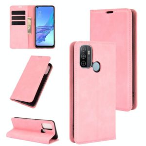 For OPPO A53 2020/OPPO A32 2020 Retro-skin Business Magnetic Suction Leather Case with Holder & Card Slots & Wallet(Pink) (OEM)