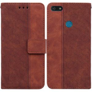For Motorola Moto E6 Play Geometric Embossed Leather Phone Case(Brown) (OEM)