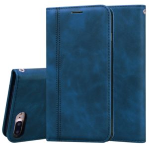 For iPhone 8 Plus & 7 Plus Frosted Business Magnetic Horizontal Flip PU Leather Case with Holder & Card Slot & Lanyard(Blue) (OEM)