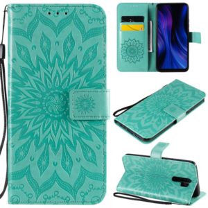 For Xiaomi Redmi 9 Sun Embossing Pattern Horizontal Flip Leather Case with Card Slot & Holder & Wallet & Lanyard(Green) (OEM)