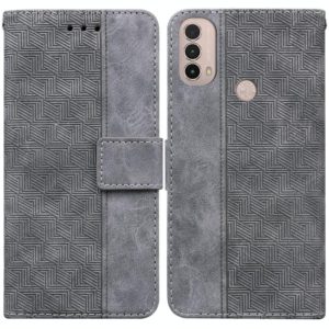 For Motorola Moto E20 / E30 / E40 Geometric Embossed Leather Phone Case(Grey) (OEM)