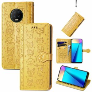 For Infinix Note 7 Lovely Cat and Dog Embossing Pattern Horizontal Flip Leather Case , with Holder & Card Slots & Wallet & Cartoon Clasp & Lanyard(Yellow) (OEM)