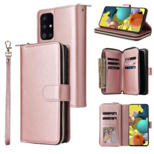 For Samsung Galaxy A52 5G Zipper Wallet Bag Horizontal Flip PU Leather Case with Holder & 9 Card Slots & Wallet & Lanyard & Photo Frame(Rose Gold) (OEM)