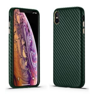 For iPhone XS Max Carbon Fiber Leather Texture Kevlar Anti-fall Phone Protective Case(Green) (OEM)