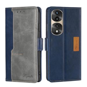 For Honor 70 Pro/70 Pro+ Contrast Color Side Buckle Leather Phone Case(Blue + Grey) (OEM)