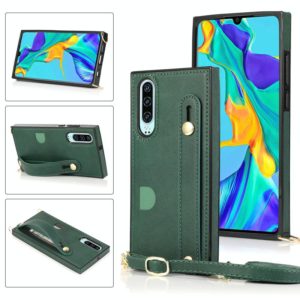 For Huawei P30 Wrist Strap PU+TPU Shockproof Protective Case with Crossbody Lanyard & Holder & Card Slot(Green) (OEM)