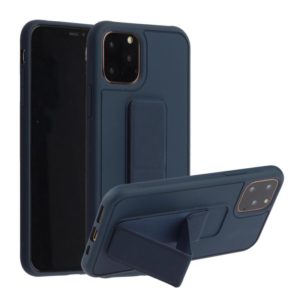 For iPhone 12 / 12 Pro Shockproof PC + TPU Protective Case with Wristband & Holder(Dark Blue) (OEM)