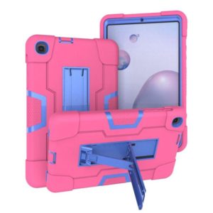 For Samsung Galaxy Tab A 8.4 (2020) T307 Contrast Color Robot Shockproof Silicon + PC Protective Case with Holder(Rose Red + Blue) (OEM)