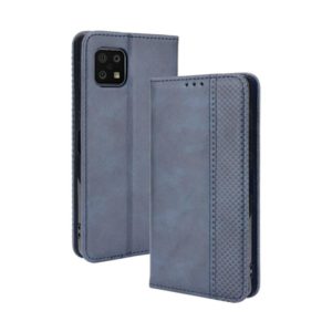 For Aquos Sense6 Magnetic Buckle Retro Crazy Horse Texture Horizontal Flip Leather Case with Holder & Card Slots & Photo Frame(Blue) (OEM)