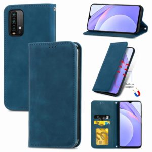 For Xiaomi Redmi Note 9 4G Retro Skin Feel Business Magnetic Horizontal Flip Leather Case with Holder & Card Slots & Wallet & Photo Frame(Blue) (OEM)