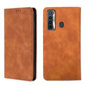 For Tecno Camon 17 Skin Feel Magnetic Horizontal Flip Leather Case with Holder & Card Slots(Light Brown) (OEM)