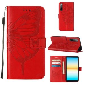 For Sony Xperia 10 IV Embossed Butterfly Leather Phone Case(Red) (OEM)