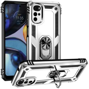 For Motorola Moto G22 Shockproof TPU + PC Holder Phone Case(Silver) (OEM)