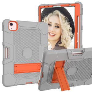 Contrast Color Robot Shockproof Silicone + PC Protective Case with Holder For iPad Air 2022 / 2020 10.9 inch(Grey Orange) (OEM)