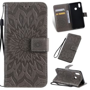Pressed Printing Sunflower Pattern Horizontal Flip PU Leather Case for Vivo Y93 / Y91 / Y95, with Holder & Card Slots & Wallet & Lanyard (Grey) (OEM)