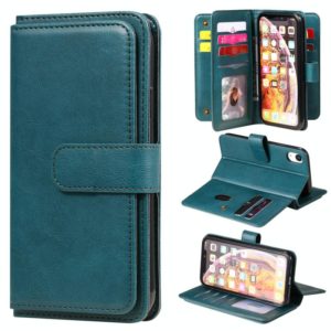For iPhone XR Multifunctional Magnetic Copper Buckle Horizontal Flip Solid Color Leather Case with 10 Card Slots & Wallet & Holder & Photo Frame(Dark Green) (OEM)