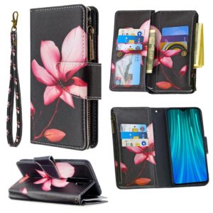 For Xiaomi Redmi Note 8 Pro Colored Drawing Pattern Zipper Horizontal Flip Leather Case with Holder & Card Slots & Wallet(Lotus) (OEM)