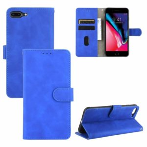 For iPhone 8 Plus & 7 Plus Solid Color Skin Feel Magnetic Buckle Horizontal Flip Calf Texture PU Leather Case with Holder & Card Slots & Wallet(Blue) (OEM)